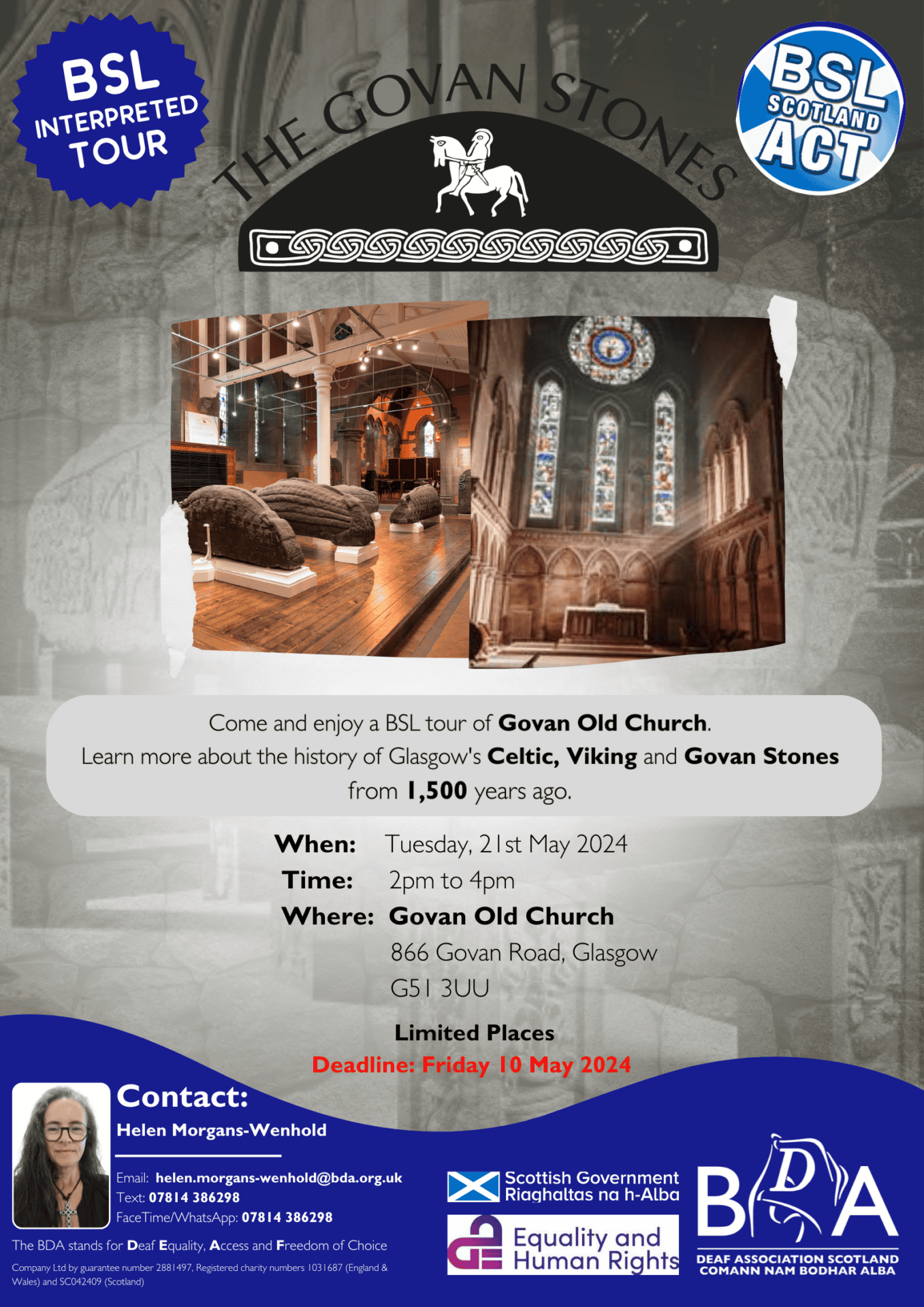 Govan Old Church interior and stained glass windows for BSL Scotland Act tour.