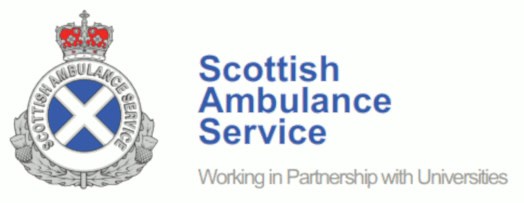 Scottish Ambulance Service logo with partnership text in blue and grey.