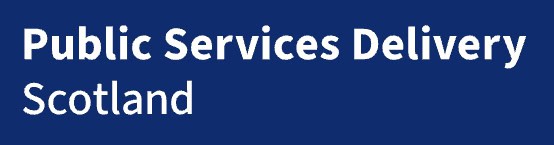 Public Services Delivery Scotland logo on a dark blue background.